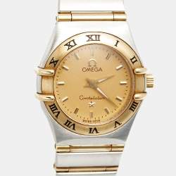 Pre Owned Omega Constellation 795.1203 Champagne Dial 18k Yellow Gold Stainless Steel Women's Wristwatch 22.50 mm