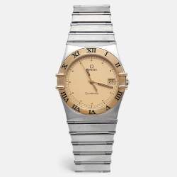 مملوكة مسبقًا Omega Constellation 396.1070.1/ 396.1080.1 Champagne Dial 18K Yellow Gold Stainless Steel Women Wristwatch 32.50 mm