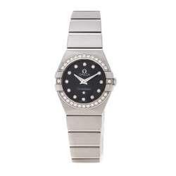 Omega Black Stainless Steel Diamonds Constellation 123.15.24.60.51.002 Women's Wristwatch 24 mm