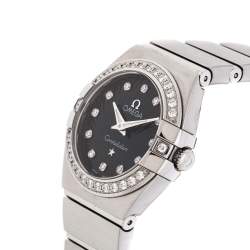 Omega Black Stainless Steel Diamonds Constellation 123.15.24.60.51.002 Women's Wristwatch 24 mm