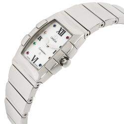 Pre Owned Omega White Stainless Steel Sapphire Quadrella 1584.79.00 Women's Wristwatch 19MM