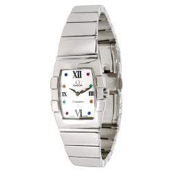 Pre Owned Omega White Stainless Steel Sapphire Quadrella 1584.79.00 Women's Wristwatch 19MM