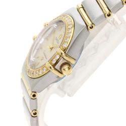 Pre Owned Omega White Diamonds 18K Yellow Gold And Stainless Steel Constellation Quartz Women's Wristwatch 23 MM
