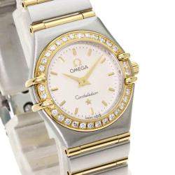 Pre Owned Omega White Diamonds 18K Yellow Gold And Stainless Steel Constellation Quartz Women's Wristwatch 23 MM