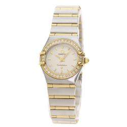 Pre Owned Omega White Diamonds 18K Yellow Gold And Stainless Steel Constellation Quartz Women's Wristwatch 23 MM