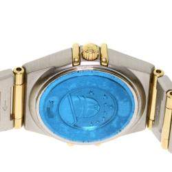 Pre Owned Omega White Diamonds 18K Yellow Gold And Stainless Steel Constellation Quartz Women's Wristwatch 23 MM