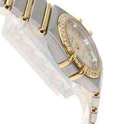 Pre Owned Omega White Diamonds 18K Yellow Gold And Stainless Steel Constellation Quartz Women's Wristwatch 23 MM