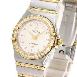 Pre Owned Omega White Diamonds 18K Yellow Gold And Stainless Steel Constellation Quartz Women's Wristwatch 23 MM