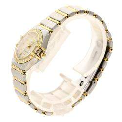 Pre Owned Omega White Diamonds 18K Yellow Gold And Stainless Steel Constellation Quartz Women's Wristwatch 23 MM