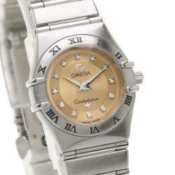 Pre Owned Omega Pink Stainless Steel Diamond Cindy Crawford Constellation 1564.65 Women's Wristwatch 23.5 mm