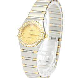 Omega Champagne Diamonds 18K Yellow Gold And Stainless Steel Constellation 1367.10 Women's Wristwatch 22 MM