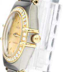 Omega Champagne Diamonds 18K Yellow Gold And Stainless Steel Constellation 1367.10 Women's Wristwatch 22 MM