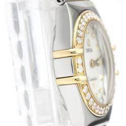 Pre Owned Omega MOP Diamonds 18K Yellow Gold And Stainless Steel Constellation My Choice 1365.71 Women's Wristwatch 22 MM