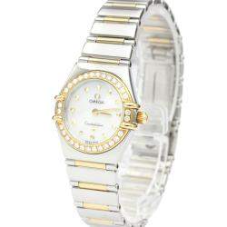 Pre Owned Omega MOP Diamonds 18K Yellow Gold And Stainless Steel Constellation My Choice 1365.71 Women's Wristwatch 22 MM