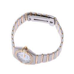 Pre Owned Omega MOP Diamond 18K Yellow Gold And Stainless Steel Constellation 1267.75 Quartz Women's Wristwatch 22 MM