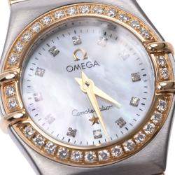 Pre Owned Omega MOP Diamond 18K Yellow Gold And Stainless Steel Constellation 1267.75 Quartz Women's Wristwatch 22 MM