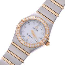 Pre Owned Omega MOP Diamond 18K Yellow Gold And Stainless Steel Constellation 1267.75 Quartz Women's Wristwatch 22 MM
