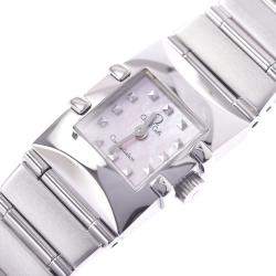 Pre Owned Omega Pink MOP Stainless Steel Constellation Quadro 1531.73 Women's Wristwatch 15 x 20 MM