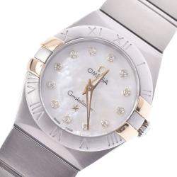 Omega MOP Diamonds 18k Yellow Gold And Stainless Steel Constellation 123.20.24.60.55.006 Women's Wristwatch 24 MM