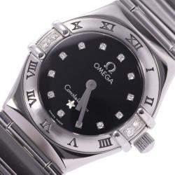 Pre Owned Omega Black Diamonds Stainless Steel Constellation Mini 1566.56 Women's Wristwatch 22.5 MM