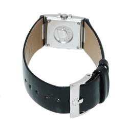 Pre Owned Omega Black Stainless Steel Patent Leather Diamond Constellation Quadra 895.1230 Women's Wristwatch 19 mm