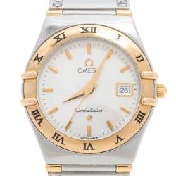 Omega  Silver White 18K Yellow Gold Stainless Steel Diamond Constellation 796.1201 Women's Wristwatch 27.50 mm