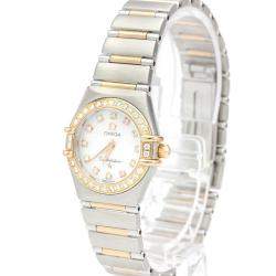 Pre Owned Omega MOP Diamonds 18K Rose Gold And Stainless Steel Constellation Quartz 1360.75 Women's Wristwatch 26 MM
