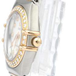 Pre Owned Omega MOP Diamonds 18K Rose Gold And Stainless Steel Constellation Quartz 1360.75 Women's Wristwatch 26 MM