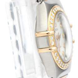 Pre Owned Omega MOP Diamonds 18K Rose Gold And Stainless Steel Constellation Quartz 1360.75 Women's Wristwatch 26 MM