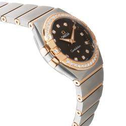 Pre Owned Omega Brown Diamonds 18K Rose Gold And Stainless Steel Constellation 123.25.27.60.63.001 Women's Wristwatch 27 MM