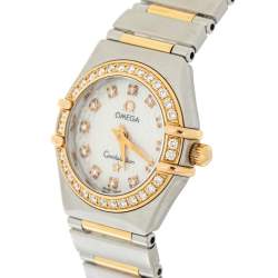 Pre Owned Omega MOP 18K Yellow Gold & Stainless Steel Diamond Constellation 895.1203 Women's Wristwatch 22 mm