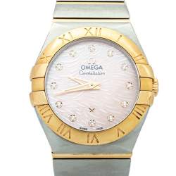Omega Coral Mother Of Pearl 18K Yellow Gold & Stainless Steel Constellation Women's Wristwatch 27mm 