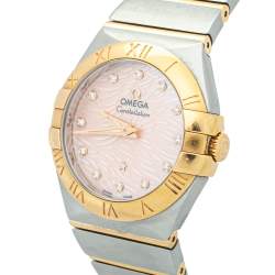 Omega Coral Mother Of Pearl 18K Yellow Gold & Stainless Steel Constellation Women's Wristwatch 27mm 