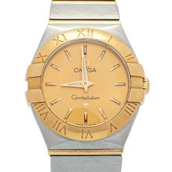 Pre Owned Omega Champagne 18K Yellow Gold Stainless Steel Constellation Women's Wristwatch 24 mm