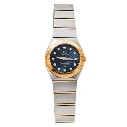 Pre Owned Omega Blue 18K Yellow Gold Stainless Steel Constellation 123.20.24.60.53.001 Women's Wristwatch 24 mm