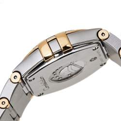 Pre Owned Omega Blue 18K Yellow Gold Stainless Steel Constellation 123.20.24.60.53.001 Women's Wristwatch 24 mm