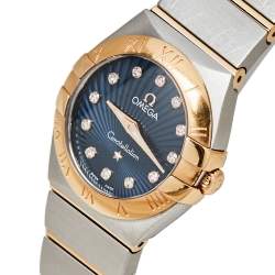 Pre Owned Omega Blue 18K Yellow Gold Stainless Steel Constellation 123.20.24.60.53.001 Women's Wristwatch 24 mm
