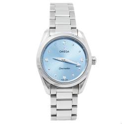 Pre Owned Omega Blue Diamonds Stainless Steel Seamaster Aqua Terra 220.10.28.60.53.001 Women's Wristwatch 28 mm