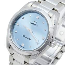 Pre Owned Omega Blue Diamonds Stainless Steel Seamaster Aqua Terra 220.10.28.60.53.001 Women's Wristwatch 28 mm