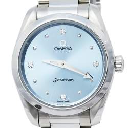 Pre Owned Omega Blue Diamonds Stainless Steel Seamaster Aqua Terra 220.10.28.60.53.001 Women's Wristwatch 28 mm