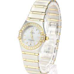 Pre Owned Omega MOP Diamonds 18K Yellow Gold And Stainless Steel Constellation 1267.70 Quartz Women's Wristwatch 22 MM
