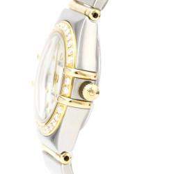 Pre Owned Omega MOP Diamonds 18K Yellow Gold And Stainless Steel Constellation 1267.70 Quartz Women's Wristwatch 22 MM