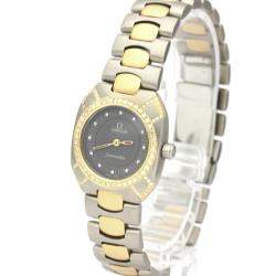 Omega Grey Diamonds 18K Yellow Gold And Titanium Seamaster 895.0845 Quartz Women's Wristwatch 22 MM