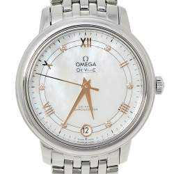 Pre Owned Omega Mother of Pearl Stainless Steel Diamond De Ville Prestige Co-Axial 424.10.33.20.55.002 Women's Wristwatch 32.70 mm