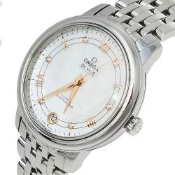 Pre Owned Omega Mother of Pearl Stainless Steel Diamond De Ville Prestige Co-Axial 424.10.33.20.55.002 Women's Wristwatch 32.70 mm