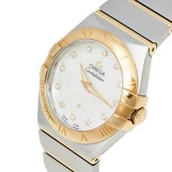 Pre Owned Omega Mother of Pearl 18K Yellow Gold & Stainless Steel Diamond Constellation 123.20.27.60.55.005 Women's Wristwatch 27 mm