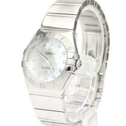 Omega MOP Diamonds Stainless Steel Constellation 123.10.27.60.55.002 Quartz Women's Wristwatch 27 MM