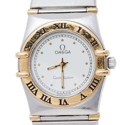 Pre Owned Omega Vintage White 18K Yellow Gold & Stainless Steel Constellation 795.108 Women's Wristwatch 23 mm