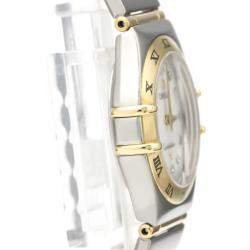 Pre Owned Omega MOP Diamonds 18k Yellow Gold And Stainless Steel Constellation 1272.75 Quartz Women's Wristwatch 25 MM