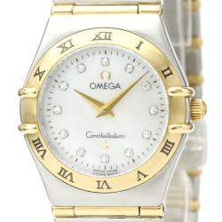 Pre Owned Omega MOP Diamonds 18k Yellow Gold And Stainless Steel Constellation 1272.75 Quartz Women's Wristwatch 25 MM